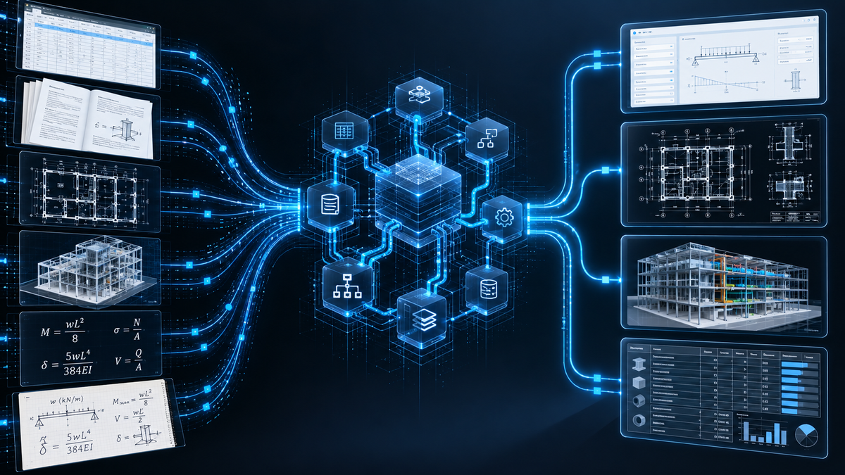 Engineering workflow being transformed into automated software outputs.